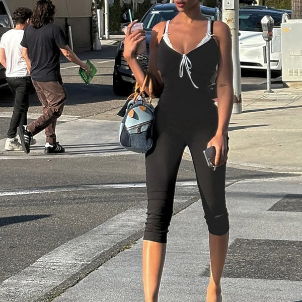 Colorblock High Waist Capri Jumpsuit