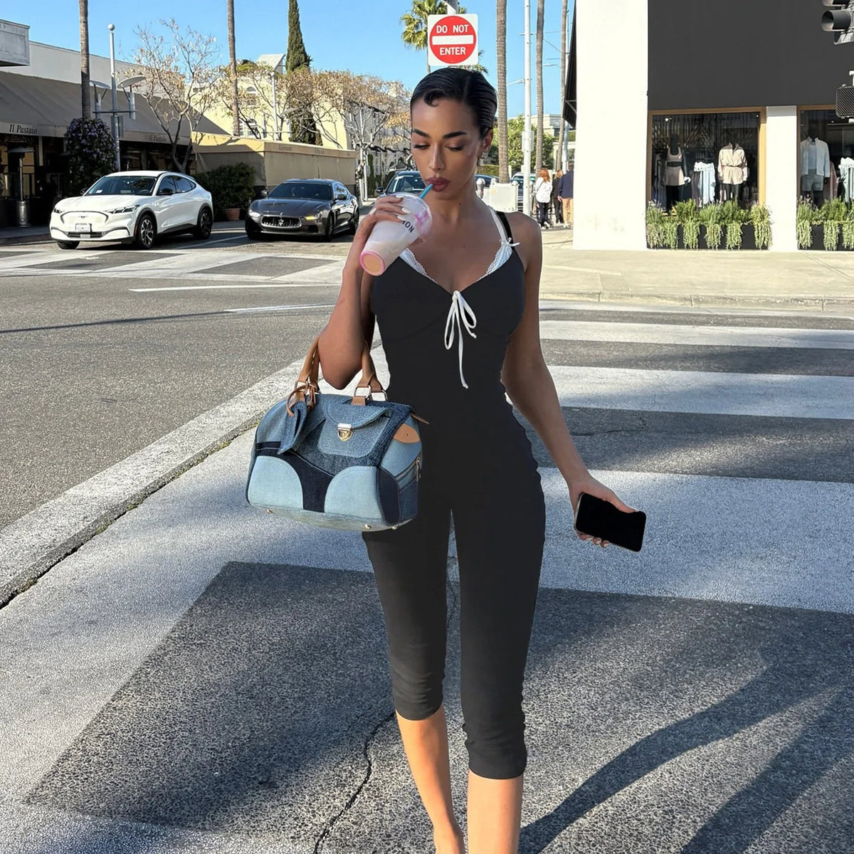 Colorblock High Waist Capri Jumpsuit