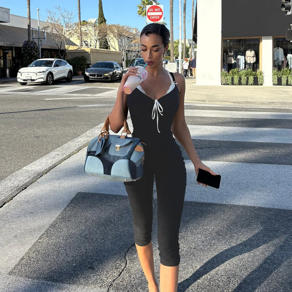 Colorblock High Waist Capri Jumpsuit