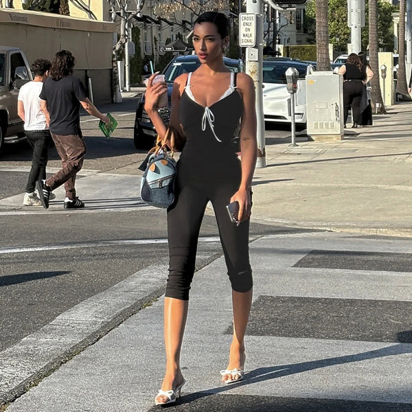 Colorblock High Waist Capri Jumpsuit