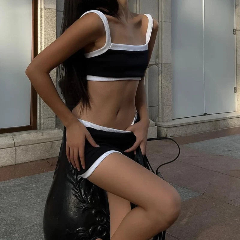 Contrast Trim Skirt Set