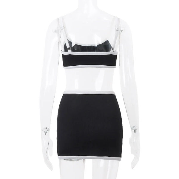 Contrast Trim Skirt Set
