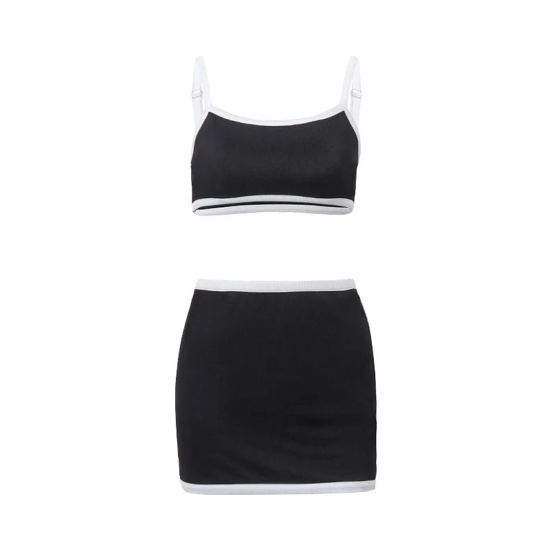 Contrast Trim Skirt Set