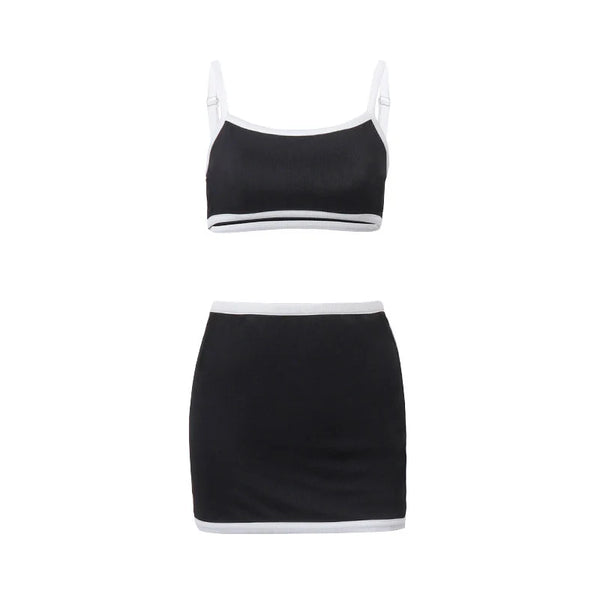 Contrast Trim Skirt Set