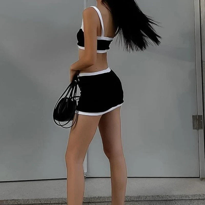 Contrast Trim Skirt Set
