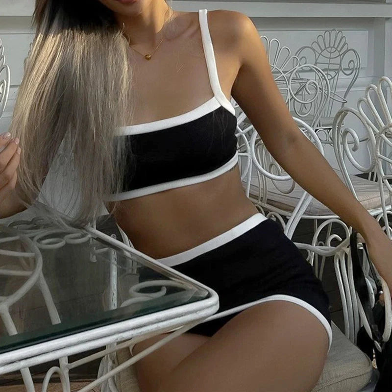 Contrast Trim Skirt Set