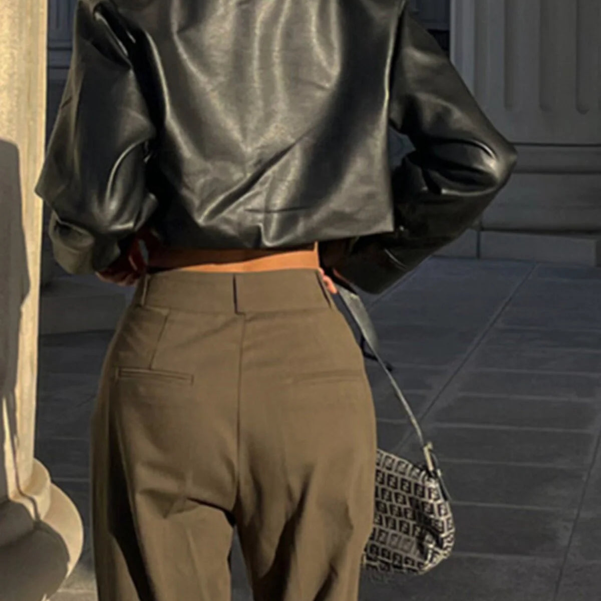 Cropped PU Leather Biker Jacket