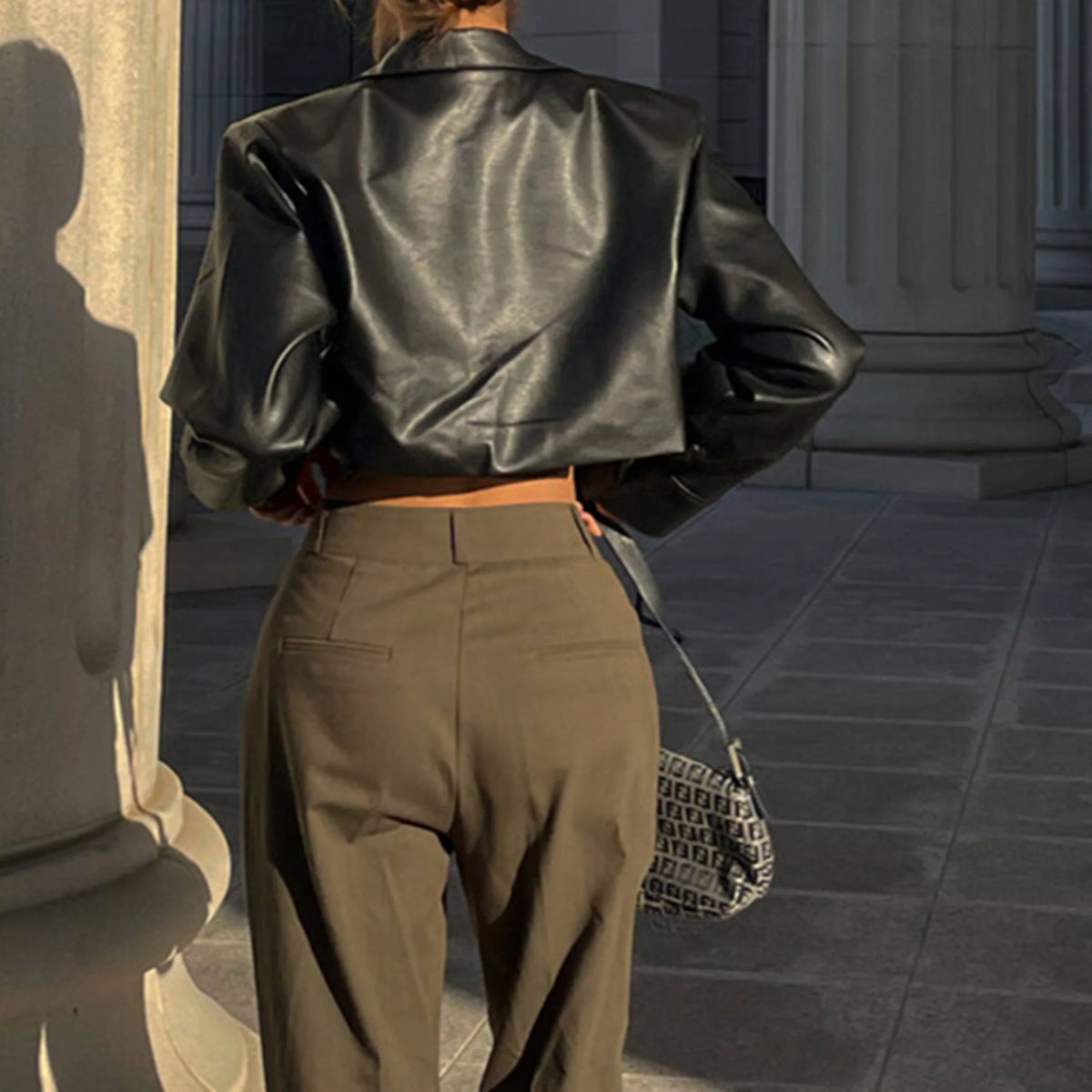 Cropped PU Leather Biker Jacket