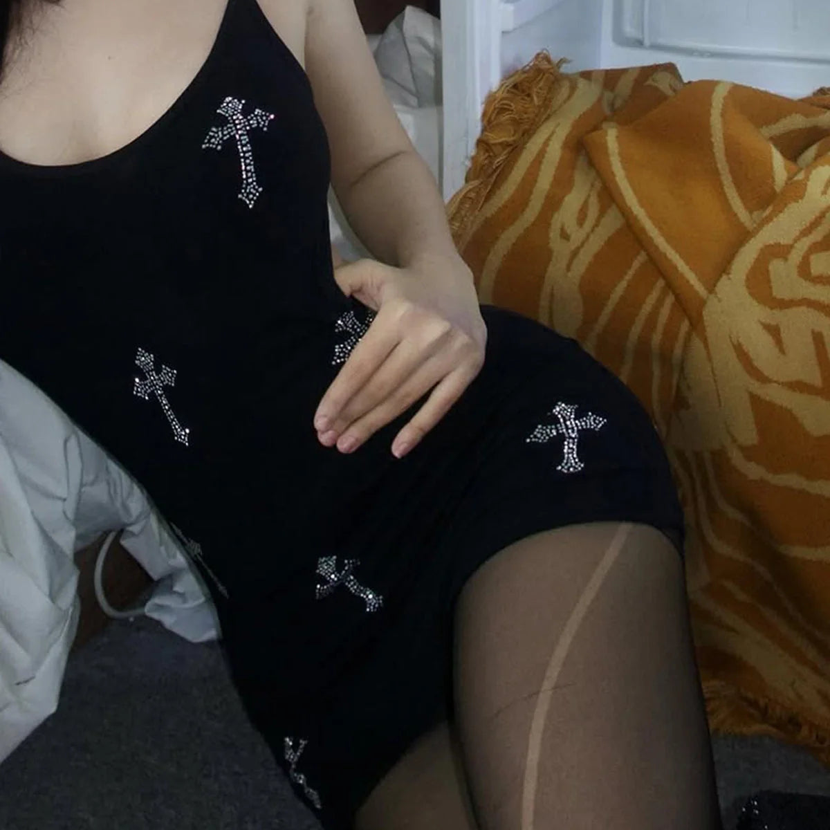 Cross Print Bodycon Mini Dress