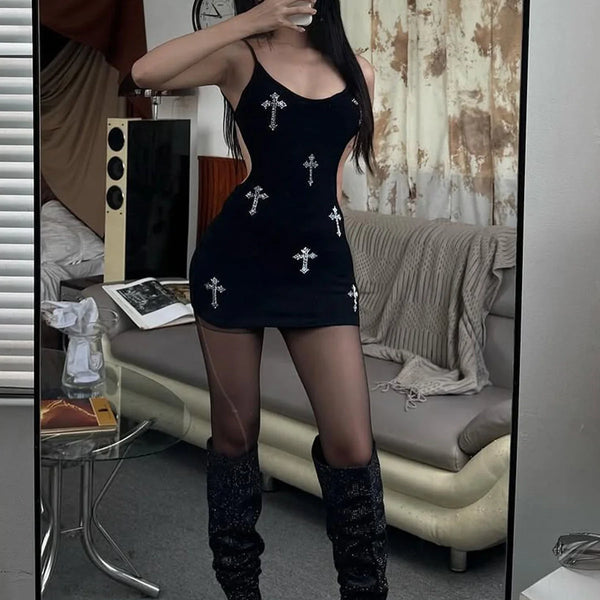 Cross Print Bodycon Mini Dress