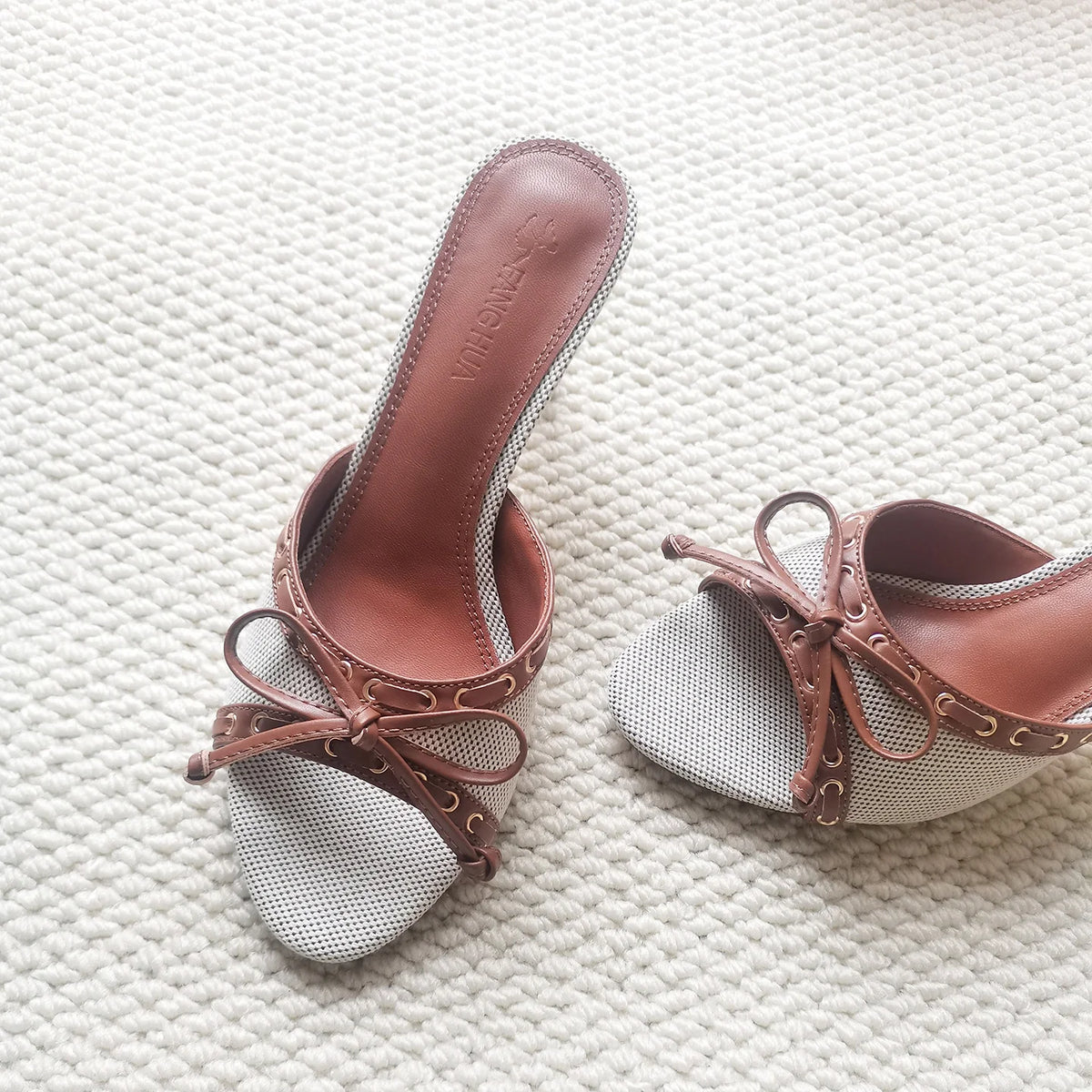Denim Bow Open-Toe Heels
