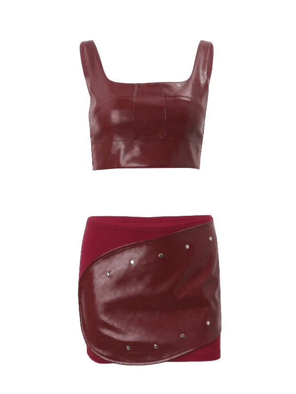 Faux Leather Skirt Set