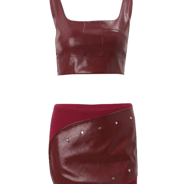 Faux Leather Skirt Set