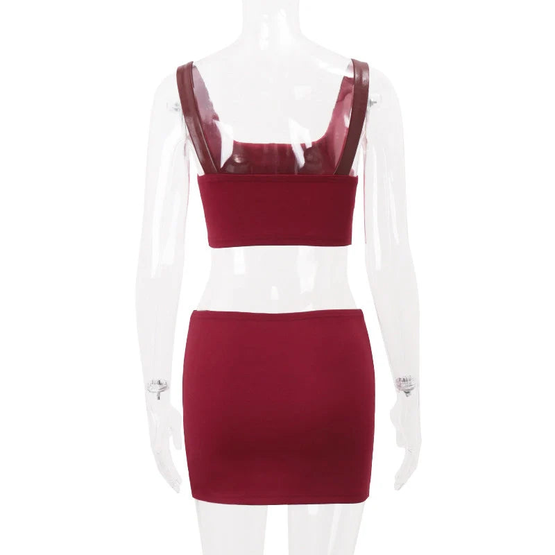Faux Leather Skirt Set