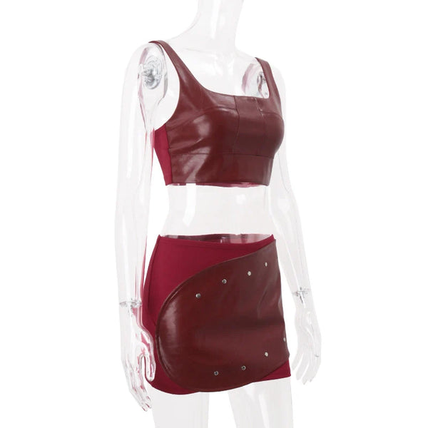 Faux Leather Skirt Set