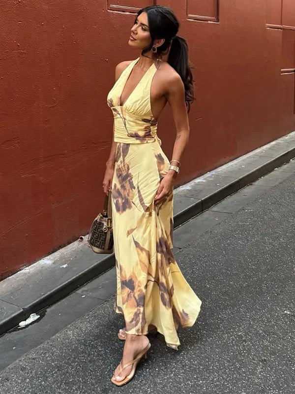 Floral Halter Two-Piece Skirt Set [AD22ZJRZ]
