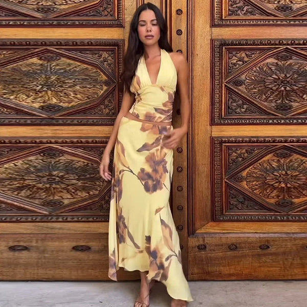 Aurea Floral Halter Two-Piece Skirt Set