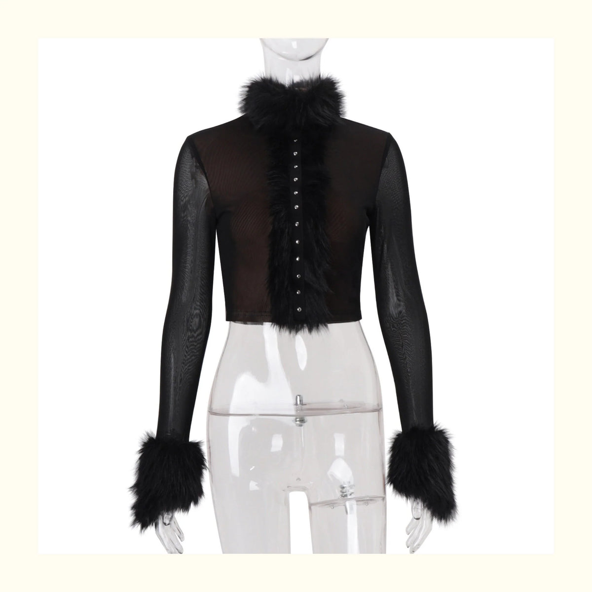 Fur Collar Mesh Splicing Top