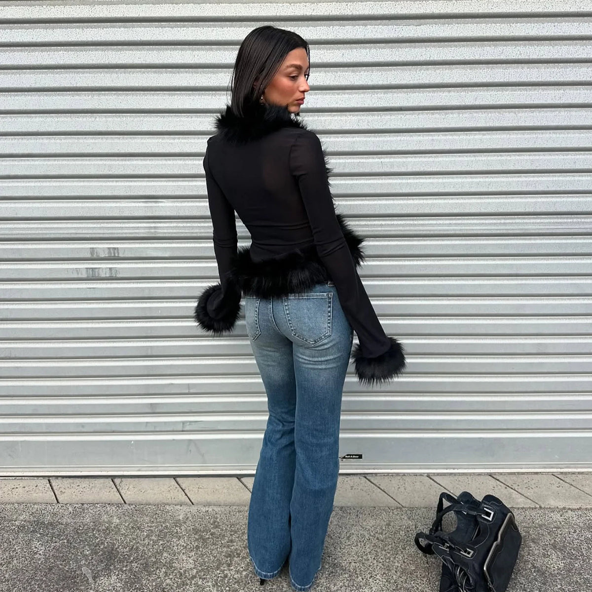 Fur Collar Patchwork Cardigan Top