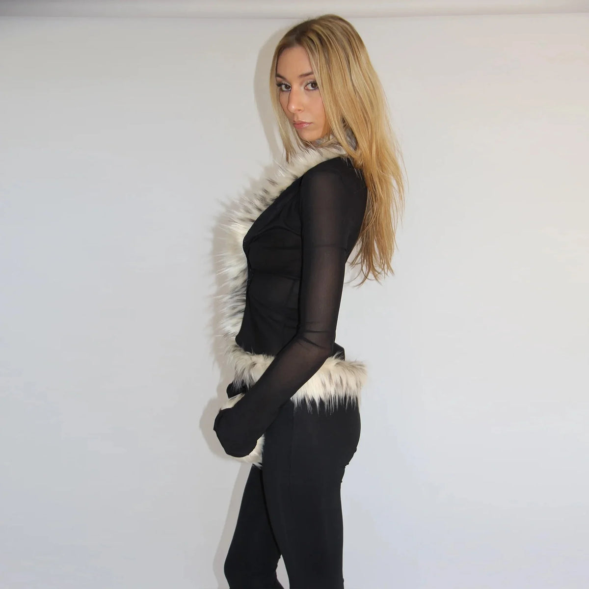 Fur Collar Patchwork Cardigan Top