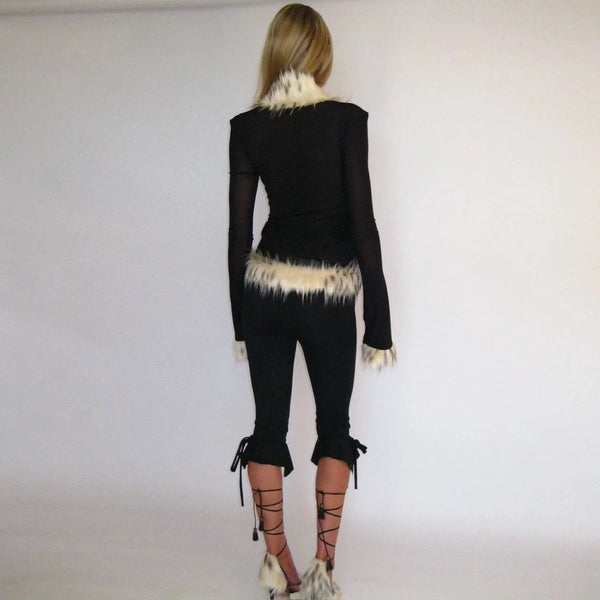 Fur Collar Patchwork Cardigan Top