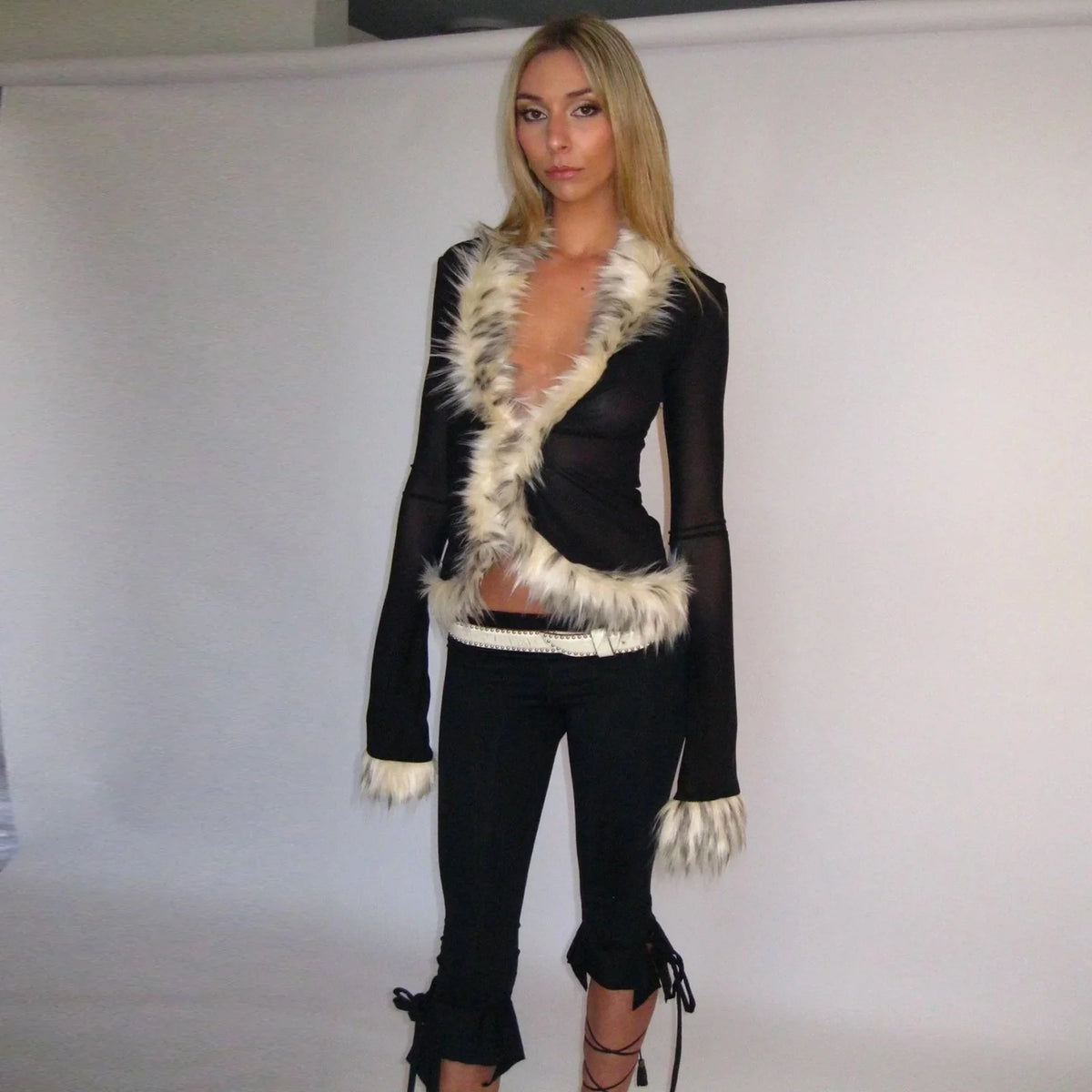 Fur Collar Patchwork Cardigan Top