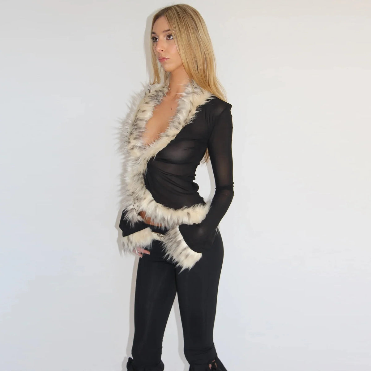 Fur Collar Patchwork Cardigan Top