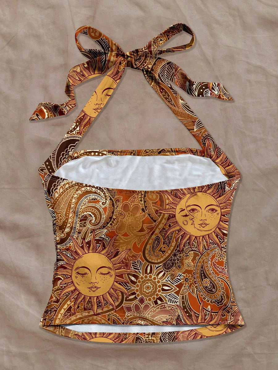 Halter Neck Printed Crop Top