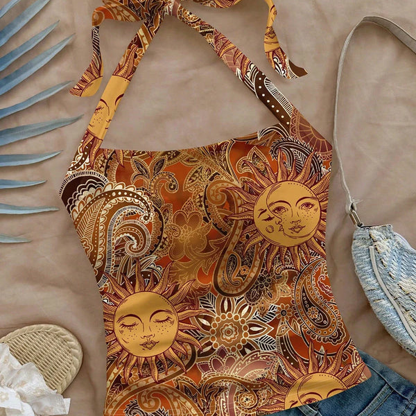 Halter Neck Printed Crop Top