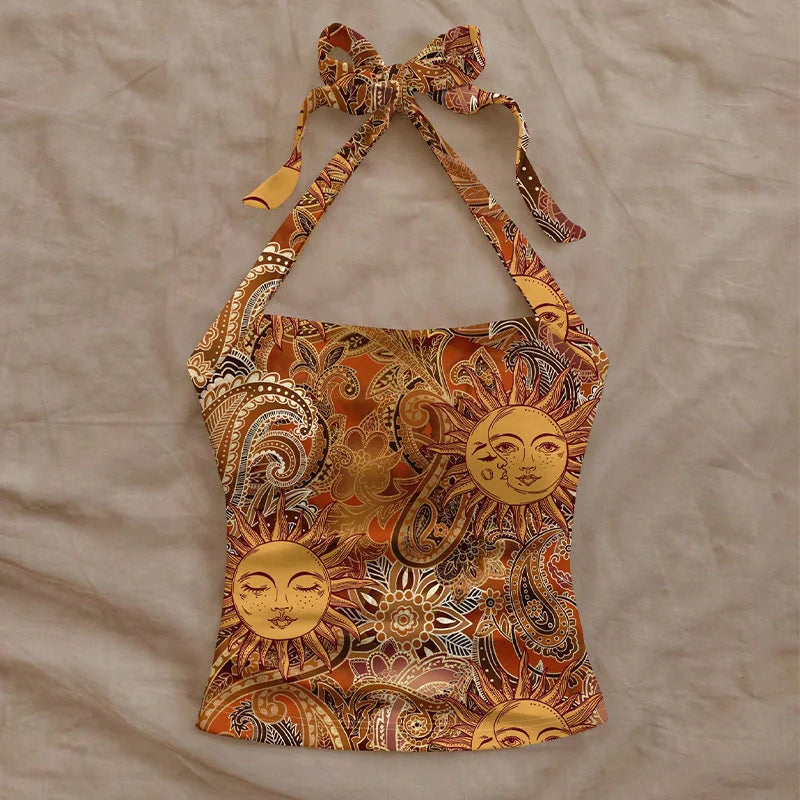Halter Neck Printed Crop Top