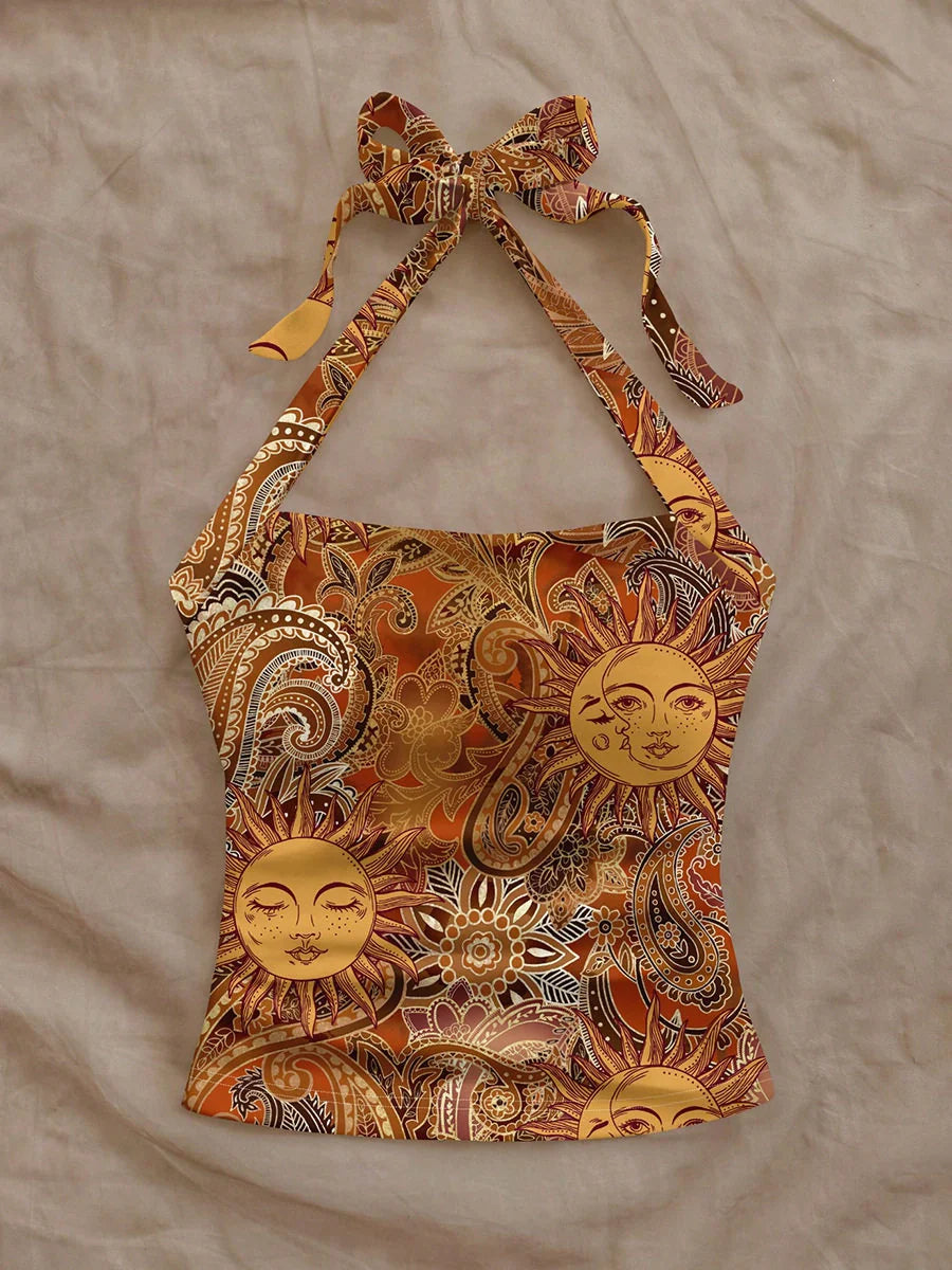 Halter Neck Printed Crop Top