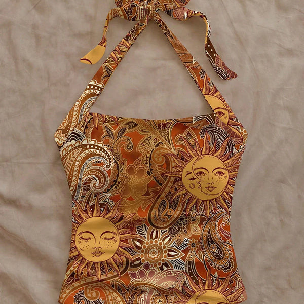 Halter Neck Printed Crop Top