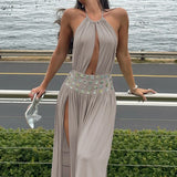 Hollow-Out Halter Slit Maxi Dress [X1Z7OQFY]