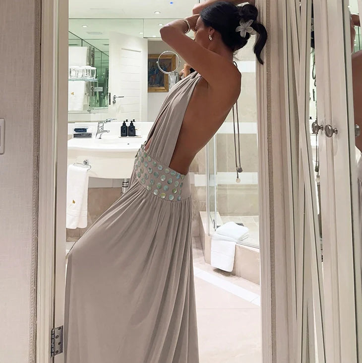 Kaelith Hollow-Out Halter Slit Maxi Dress