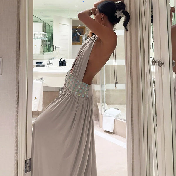 Kaelith Hollow-Out Halter Slit Maxi Dress