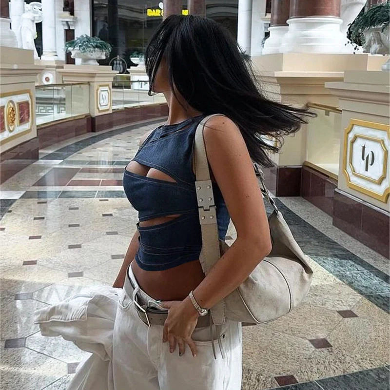 Kaia Cut-Out Denim Vest Top