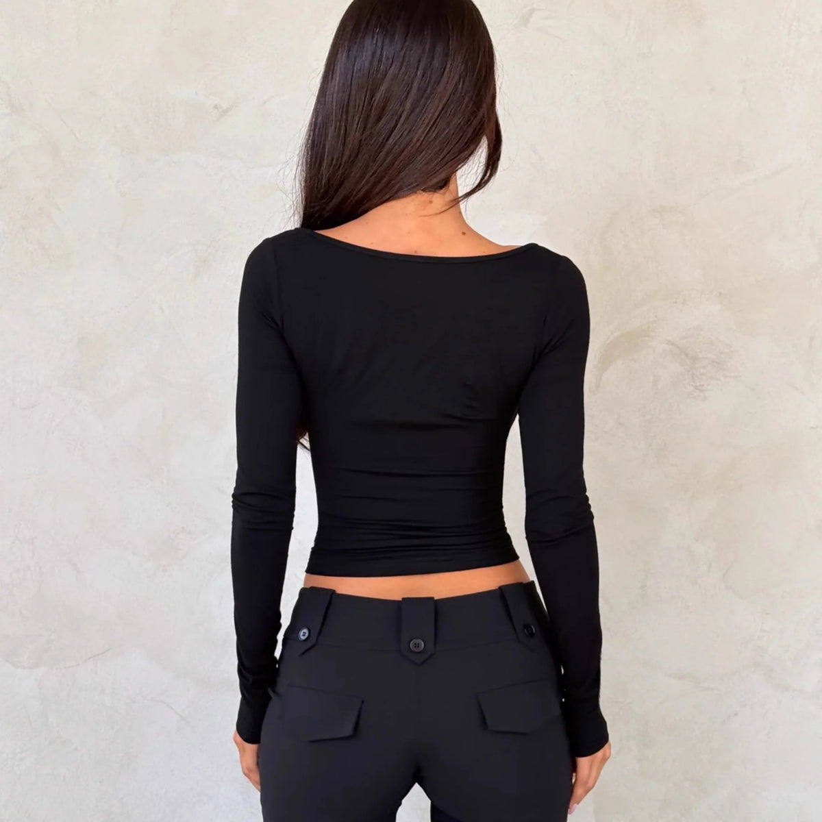 Lace Bow Hollow-Out Long-Sleeve Top