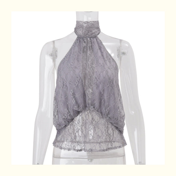 Lace Halter Neck Backless Top