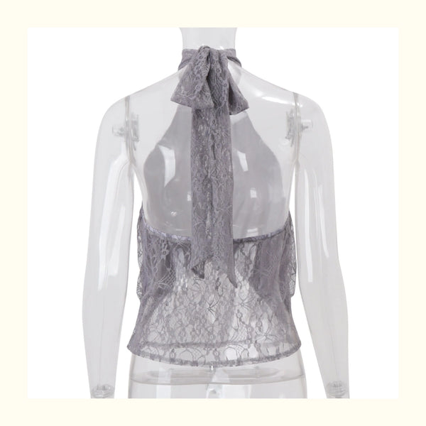 Lace Halter Neck Backless Top