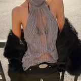 Lace Halter Neck Backless Top [GZB5V7HE]