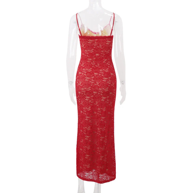 Lace Hollow Bodycon Maxi Dress