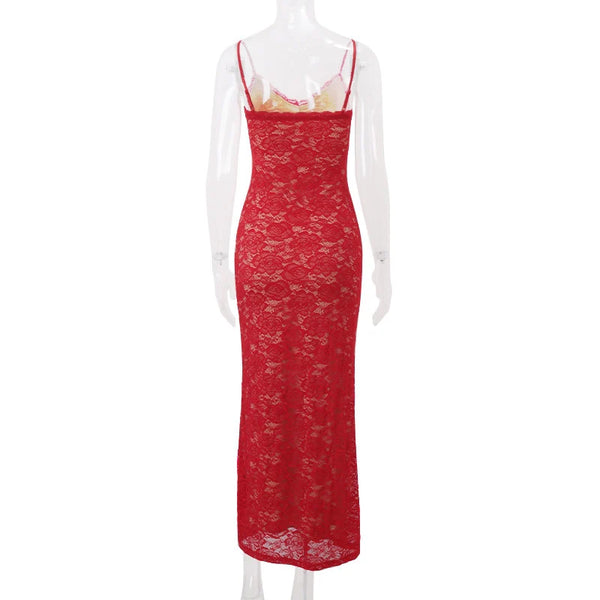 Lace Hollow Bodycon Maxi Dress