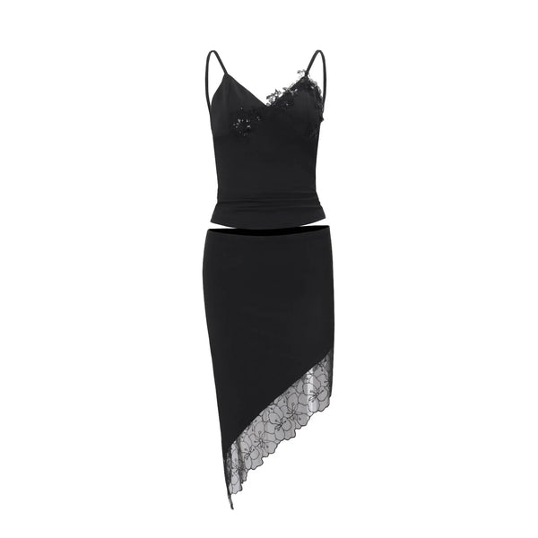 Lace Patchwork Two-Piece Skirt Set