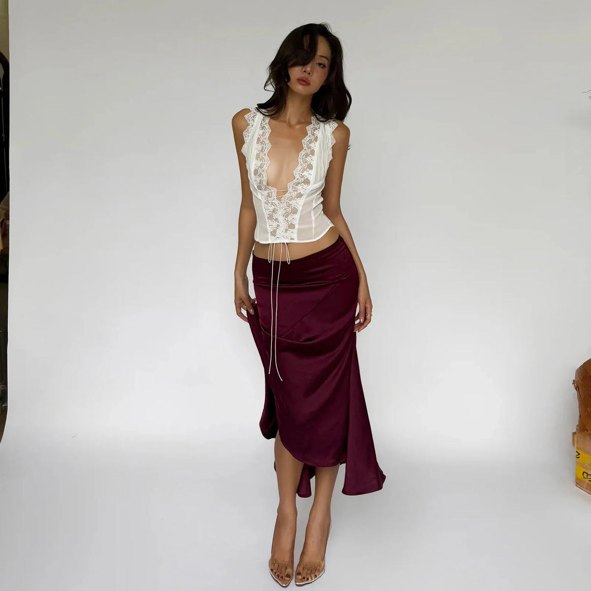 Lace Patchwork Two-Piece Skirt Set