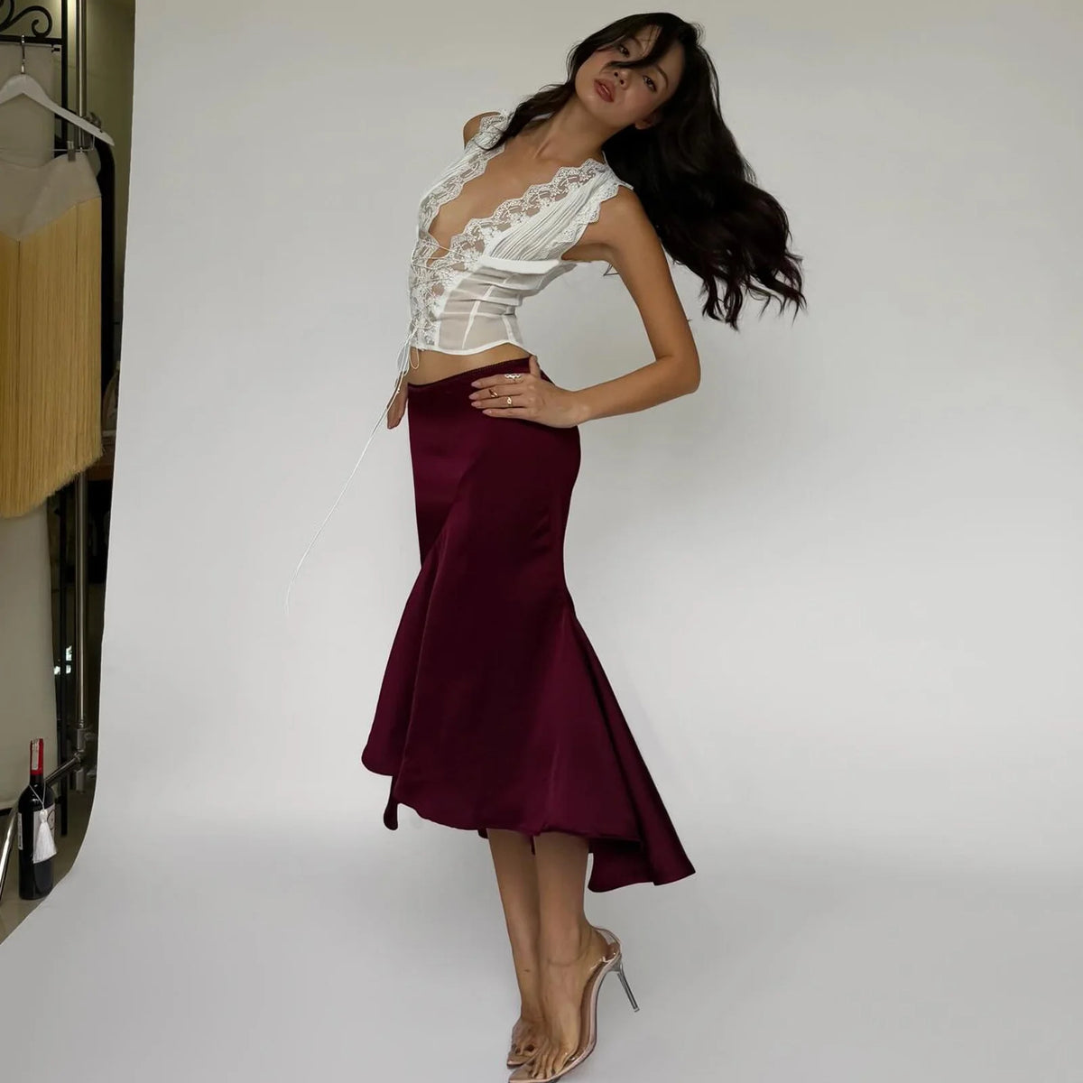 Lace Patchwork Two-Piece Skirt Set