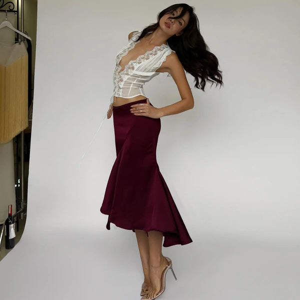 Lace Patchwork Two-Piece Skirt Set