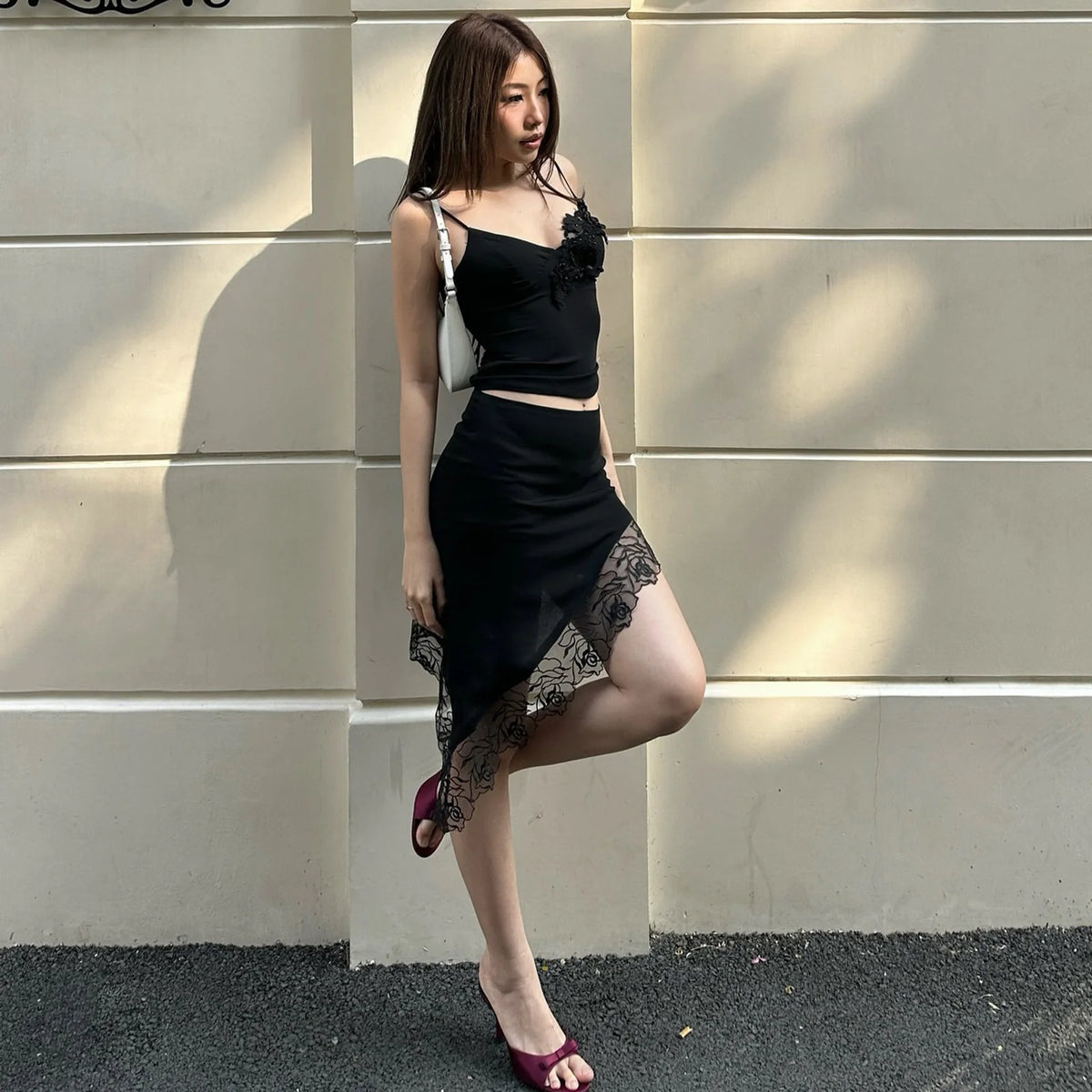 Lace Patchwork Two-Piece Skirt Set