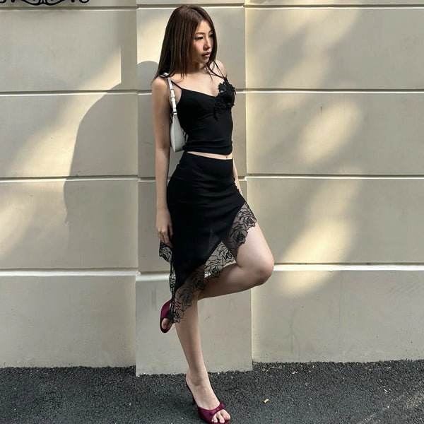 Lace Patchwork Two-Piece Skirt Set
