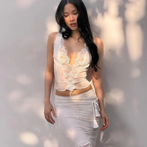 Lace Patchwork Two-Piece Skirt Set