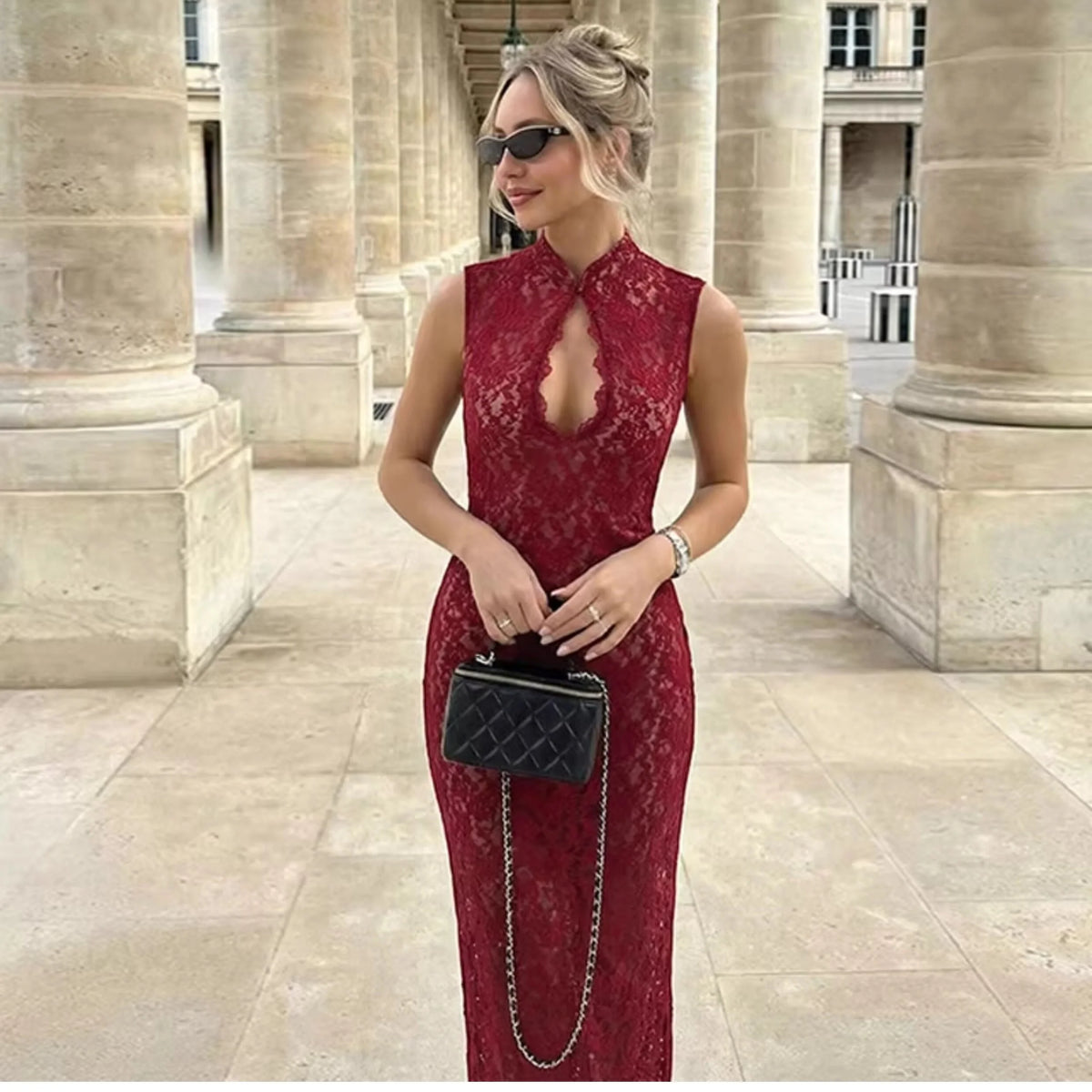 Lace Slit Maxi Dress